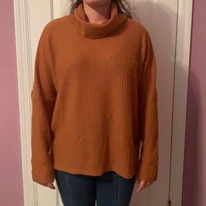rusty orange waffle Cowell neck sweater
